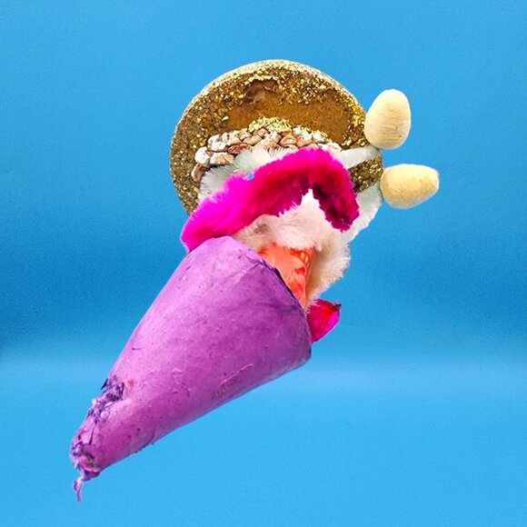 Vintage 1950s Putz Elf Spun Cotton Chenille Gnome Ornament Lantern Purple Japan - Picture 8 of 10